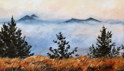 Buttes in the Fog par Katrina Case, Peinture en vente sur Singulart
