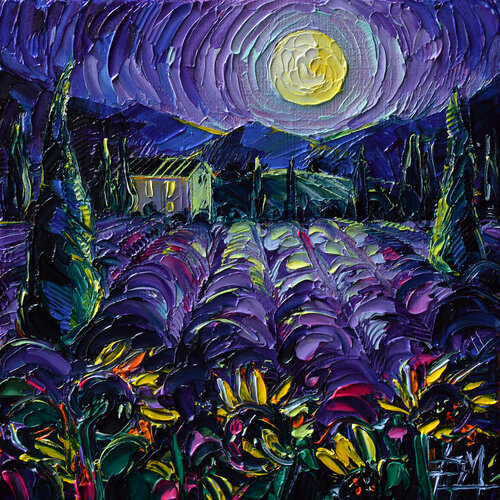 PROVENCE LAVENDER IN MOONLIGHT van Mona Edulesco, Schilderij te koop op Singulart