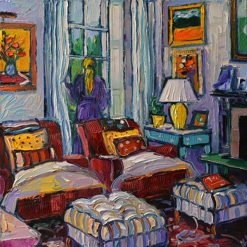 ROOM PORTRAIT 66 textured palette knife oil painting on 3D canvas van Mona Edulesco, Schilderij te koop op Singulart