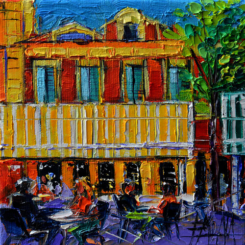 CAFE TERRACE IN NICE FRANCE van Mona Edulesco, Schilderij te koop op Singulart