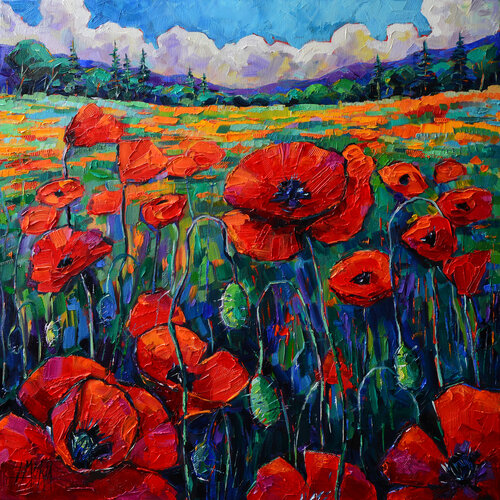 FIELD OF POPPIES di Mona Edulesco, Pittura in vendita su Singulart