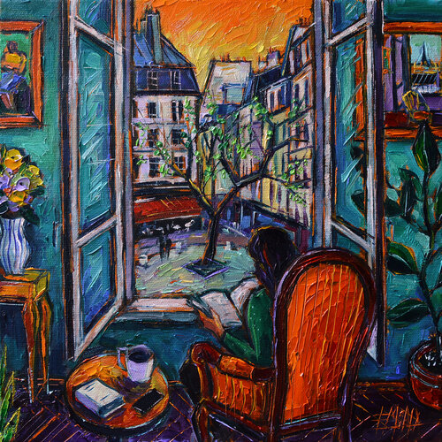 Quartier Latin Paris - View of Place de la Contrescarpe van Mona Edulesco, Schilderij te koop op Singulart