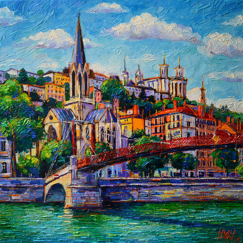 PASSERELLE SAINT GEORGES LYON FRANCE di Mona Edulesco, Pittura in vendita su Singulart