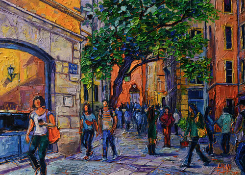 PLACE DU PETIT COLLEGE LYON FRANCE van Mona Edulesco, Schilderij te koop op Singulart