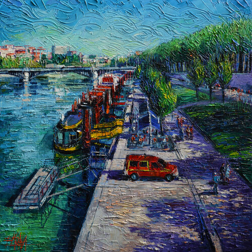 THE LIVELY BANKS OF LYON di Mona Edulesco, Pittura in vendita su Singulart