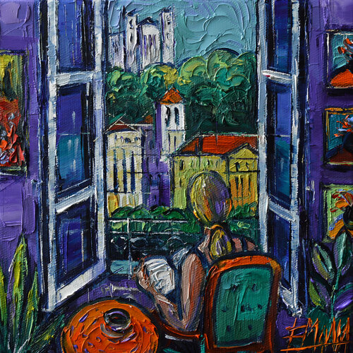 WOMAN READING AT THE WINDOW di Mona Edulesco, Pittura in vendita su Singulart