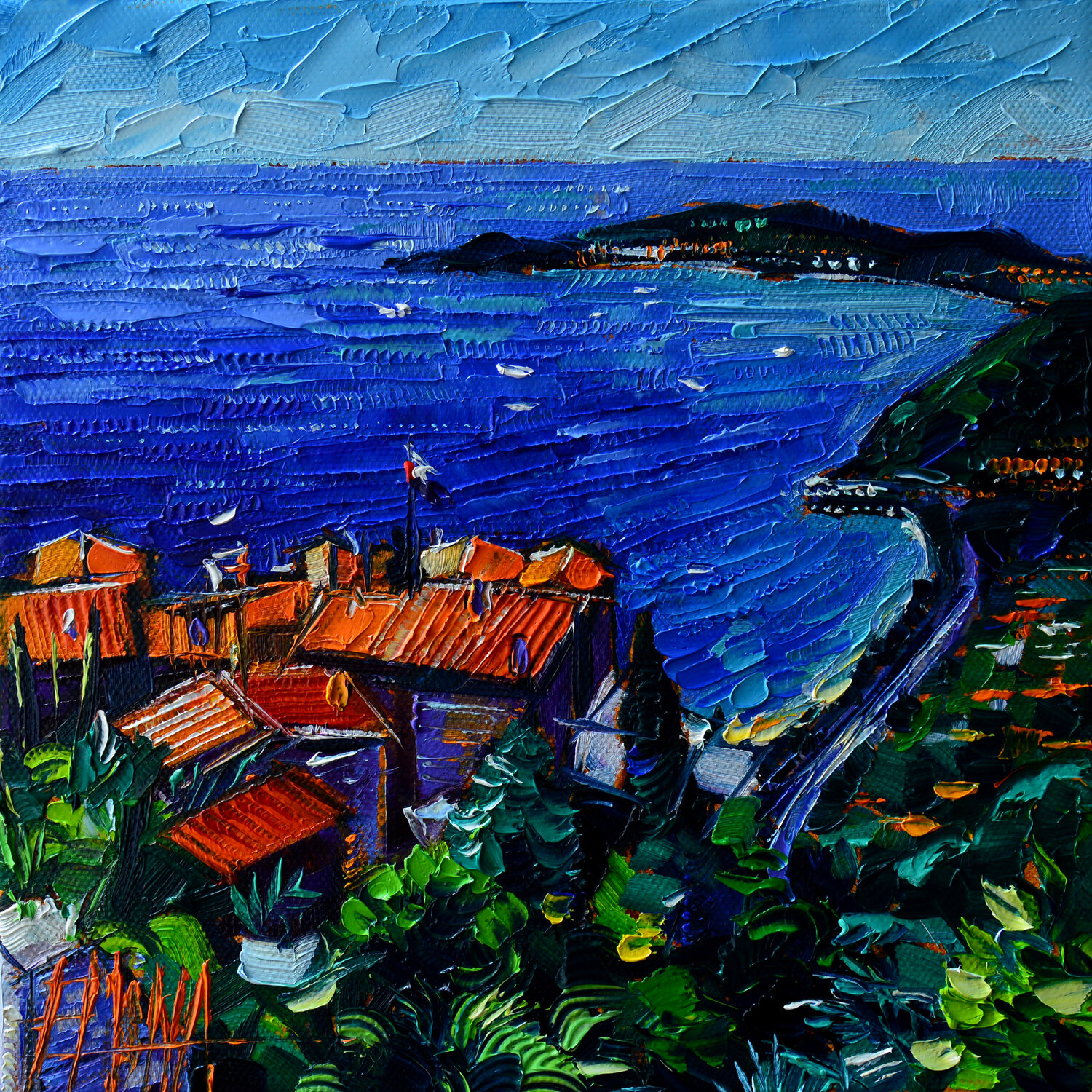 VILLAGE OF EZE ON FRENCH RIVIERA Mona Edulesco Originalgemälde zu verkaufen