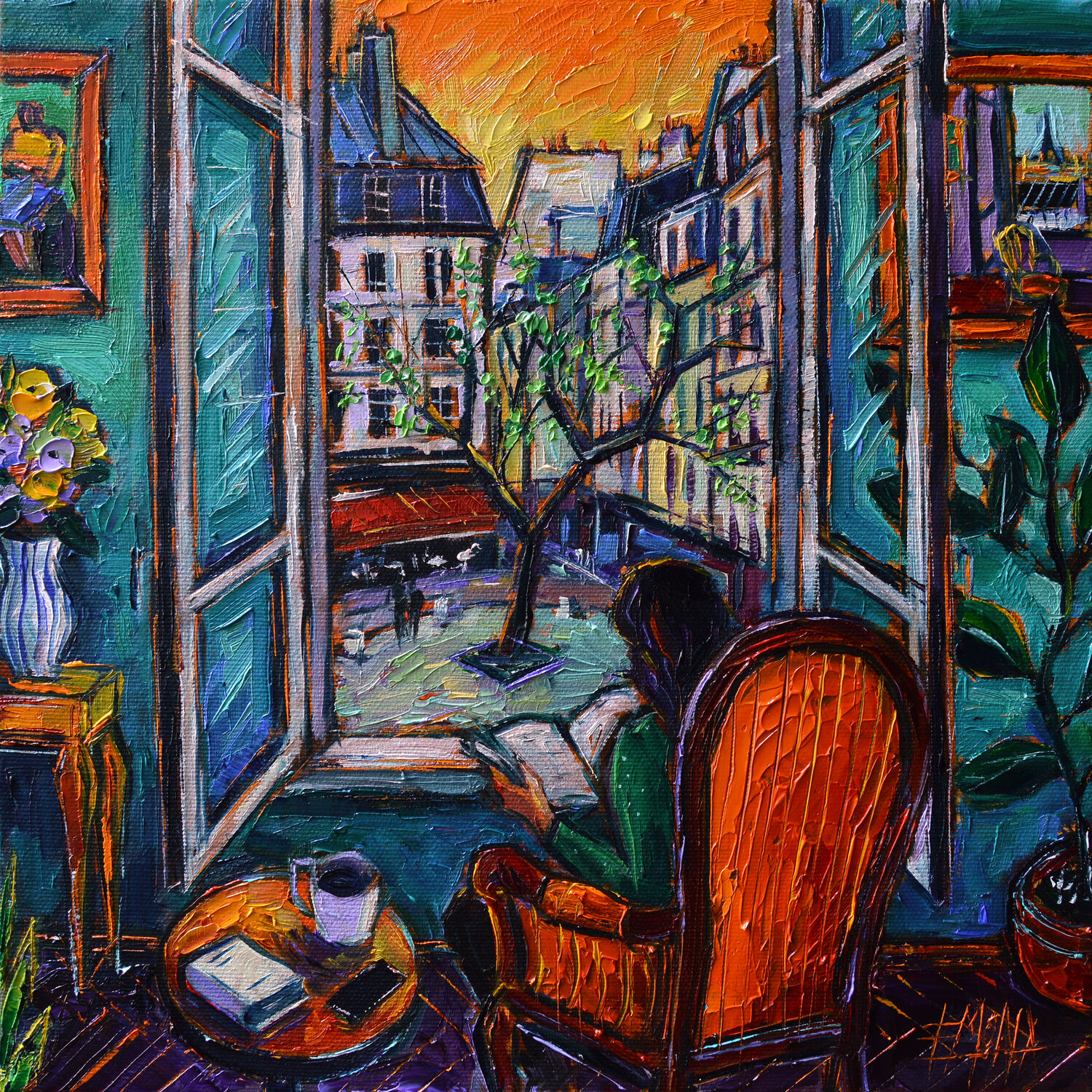 Quartier Latin Paris - View of Place de la Contrescarpe Mona Edulesco Originalgemälde zu verkaufen