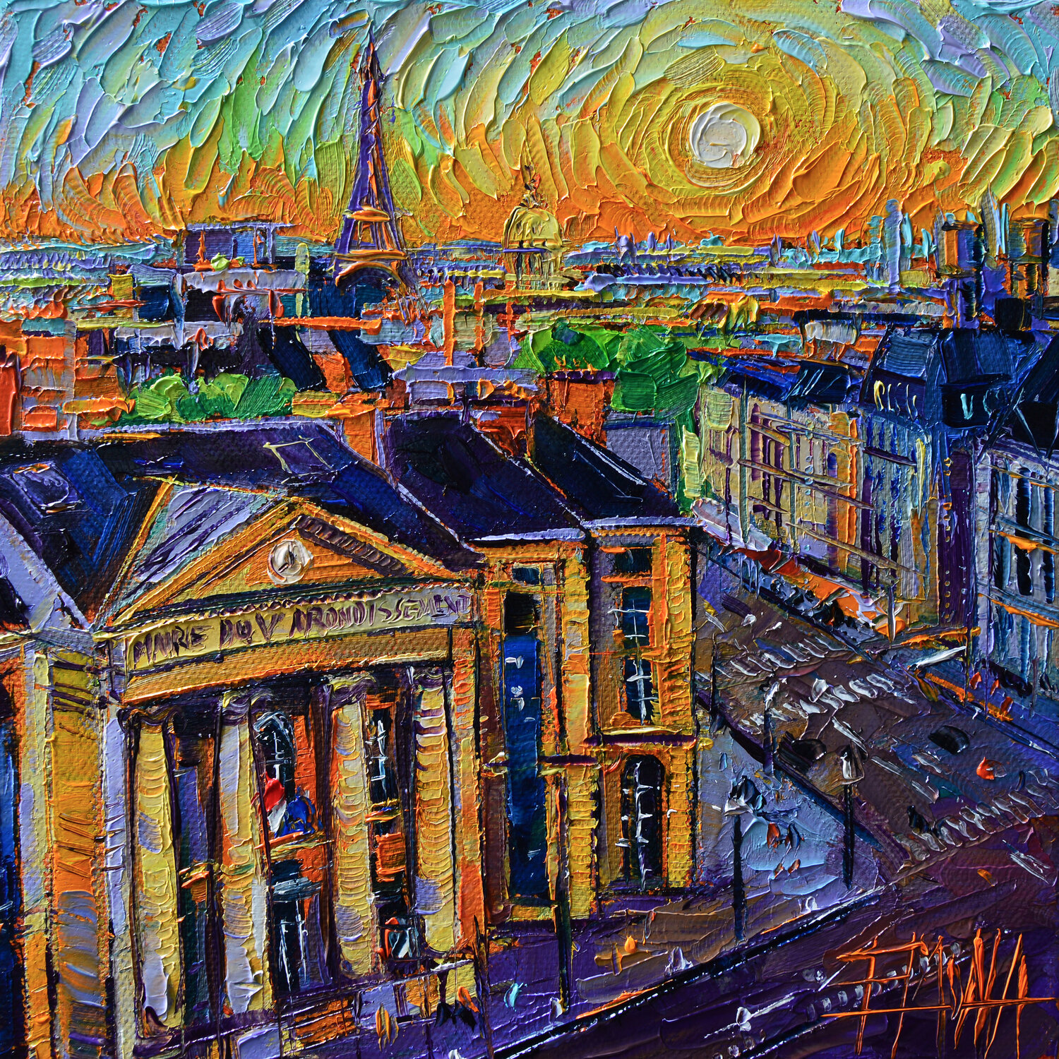 Quartier Latin Paris - Mairie du Ve aerial view Mona Edulesco Originalgemälde zu verkaufen