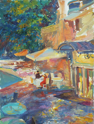 Evening at a Restaurant di Artem Brazhnik, Pittura in vendita su Singulart