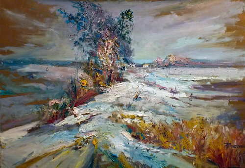 Winter in the Village di Artem Brazhnik, Pittura in vendita su Singulart