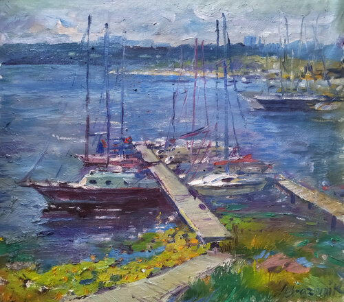 Summer, Yacht club by Artem Brazhnik, Painting for Sale on Singulart