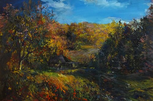 Autumn in the Village by Artem Brazhnik, Painting for Sale on Singulart
