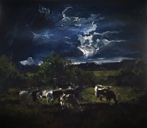 Landscape with Cows van Artem Brazhnik, Schilderij te koop op Singulart