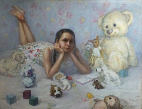 Portrait of My Sister (Spring in The Soul) di Artem Brazhnik, Pittura in vendita su Singulart