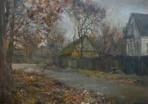 Early Winter in The Village by Artem Brazhnik, Painting for Sale on Singulart