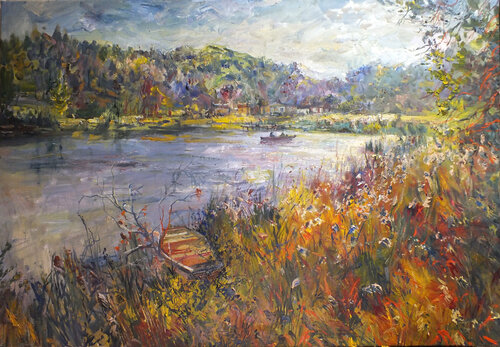 Spring on the Shore of the Lake par Artem Brazhnik, Peinture en vente sur Singulart