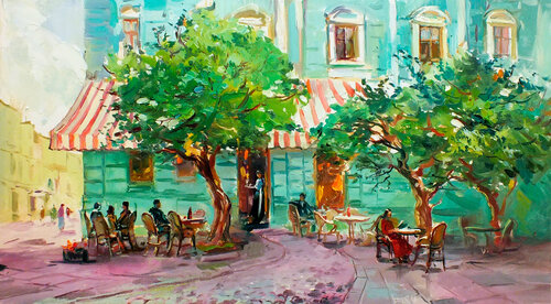 At a cafe di Artem Brazhnik, Pittura in vendita su Singulart