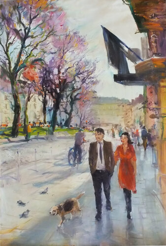 Spring cityscape van Artem Brazhnik, Schilderij te koop op Singulart