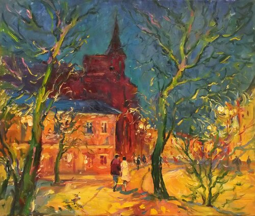 Night Cityscape van Artem Brazhnik, Schilderij te koop op Singulart