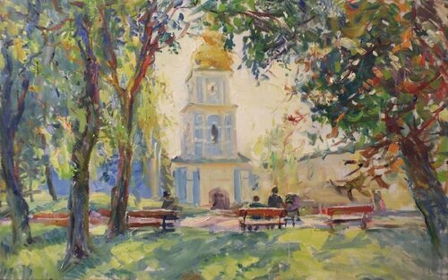 St. Michael`s Monastery in Kiev de Artem Brazhnik, Pintura a la venta en Singulart