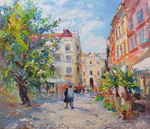 Sunny day in Lviv by Artem Brazhnik, Painting for Sale on Singulart