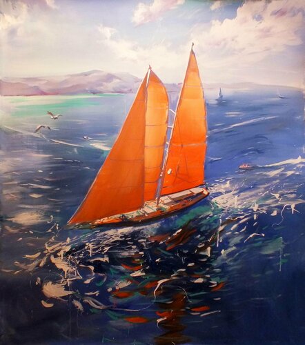 Yacht Sailing at Sea by Artem Brazhnik, Painting for Sale on Singulart