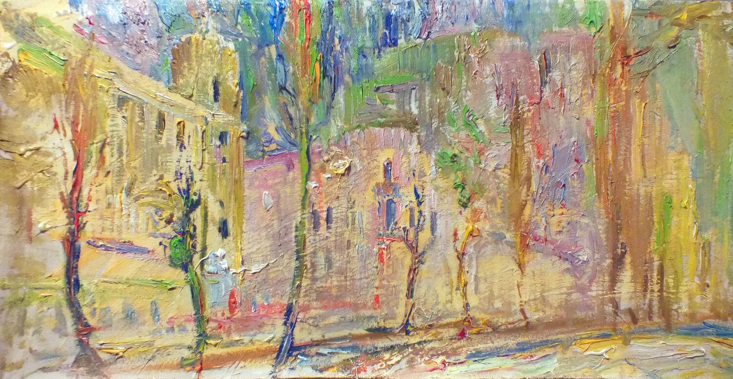 Winter cityscape Artem Brazhnik Peinture originale à vendre