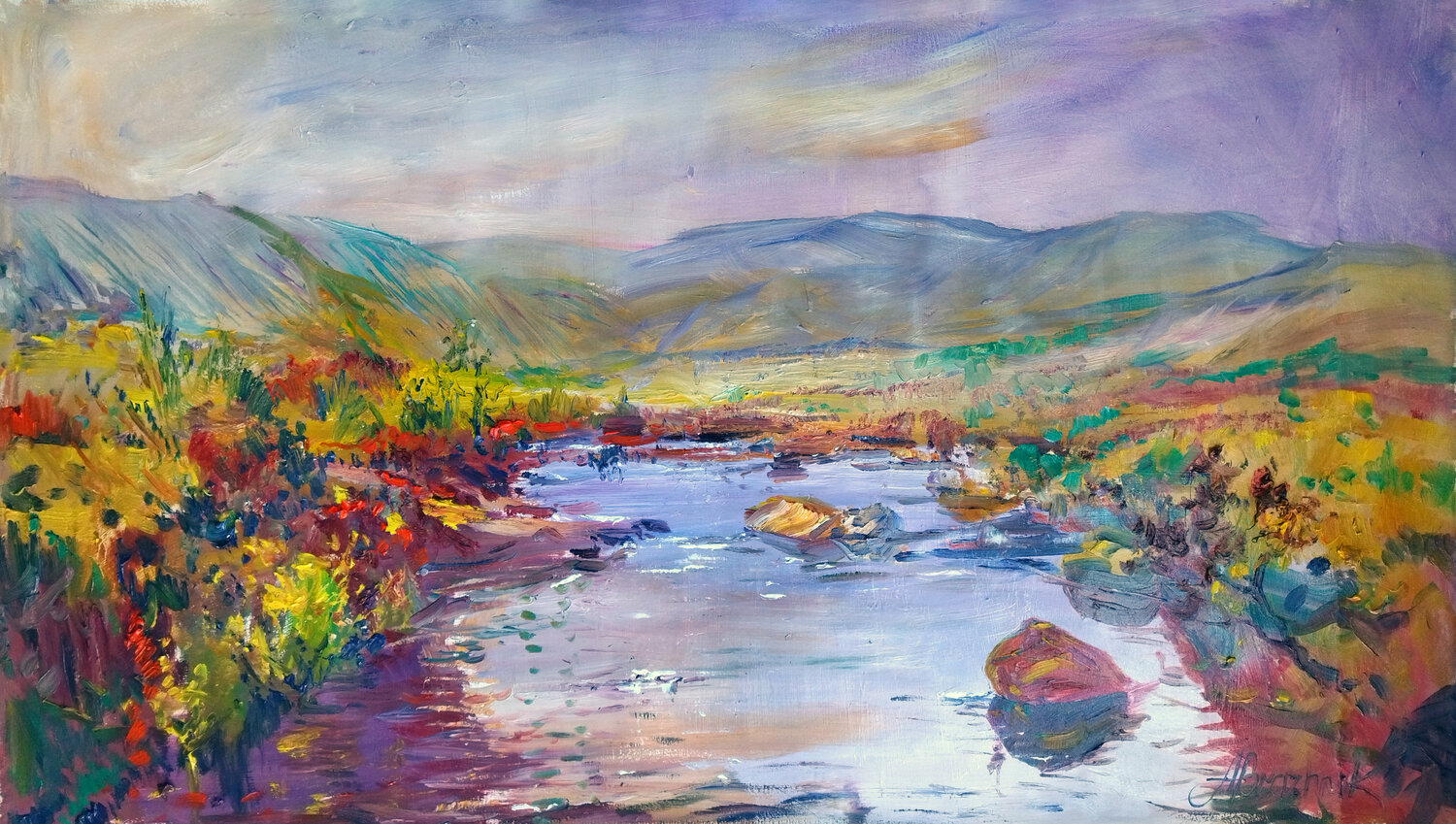 Mountain river Artem Brazhnik Origineel schilderij te koop