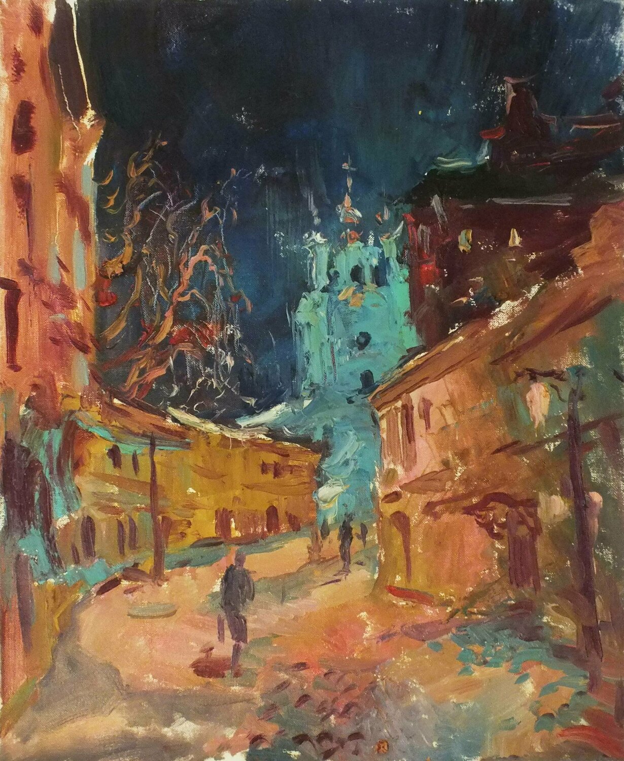 Night Cityscape Artem Brazhnik Originalgemälde zu verkaufen