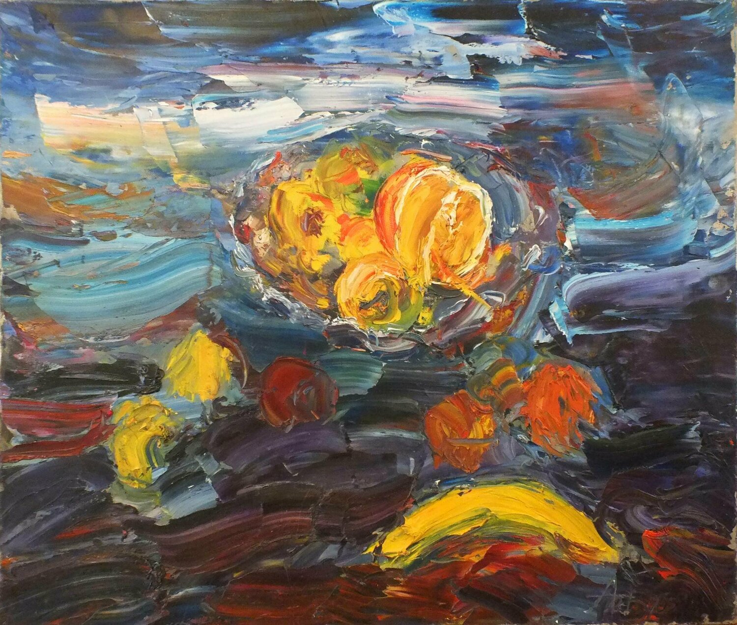 Still Life, Blue and Orange Artem Brazhnik Originalgemälde zu verkaufen