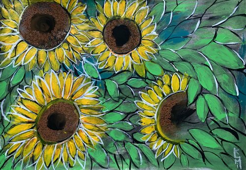 Sunflowers Impressions di Kumi Muttu, Opera su carta in vendita su Singulart