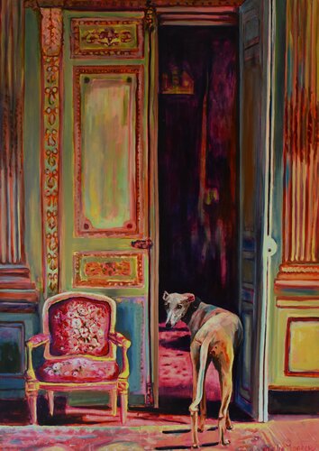 Dogs and Sofas IX van Jonker Mieke, Schilderij te koop op Singulart