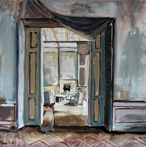Dogs and Sofas XII van Jonker Mieke, Schilderij te koop op Singulart