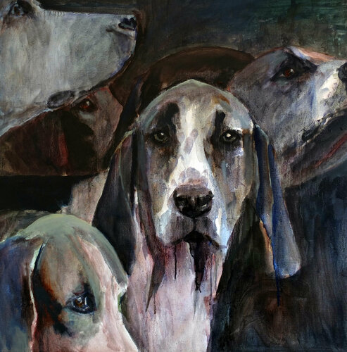 Because of the dog IX van Jonker Mieke, Schilderij te koop op Singulart