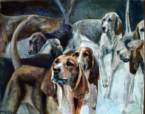 Huntingdogs of Cheverny II van Jonker Mieke, Schilderij te koop op Singulart