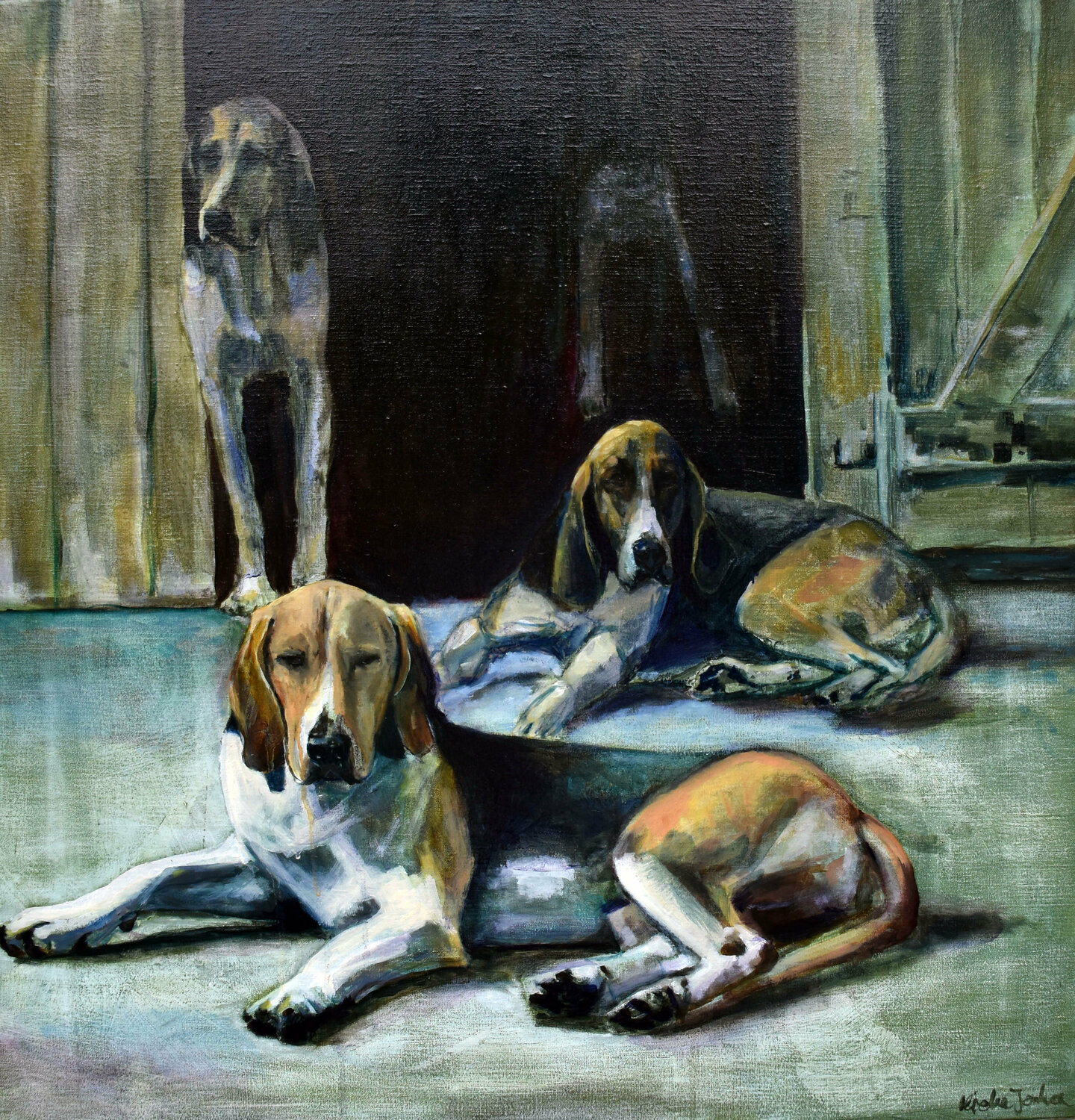 Huntingdogs of Cheverny III Jonker Mieke Originalgemälde zu verkaufen