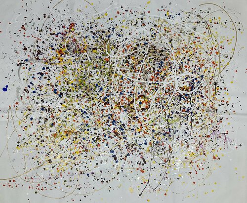 Explosion of colors - Inspired by Jackson Pollock van Marie Manon Corbeil, Schilderij te koop op Singulart
