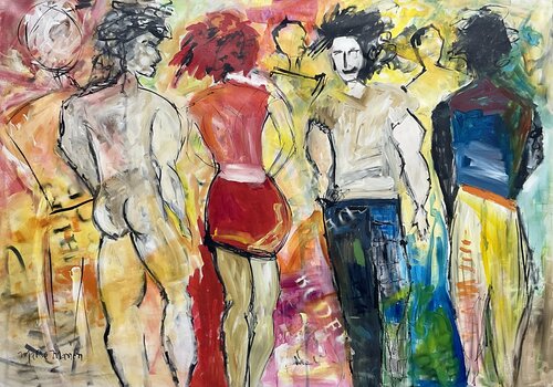 Amélie and her men van Marie Manon Corbeil, Schilderij te koop op Singulart