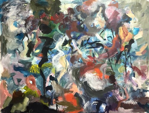 Living in a World of Fake Idiots - DeKooning Style di Marie Manon Corbeil, Pittura in vendita su Singulart