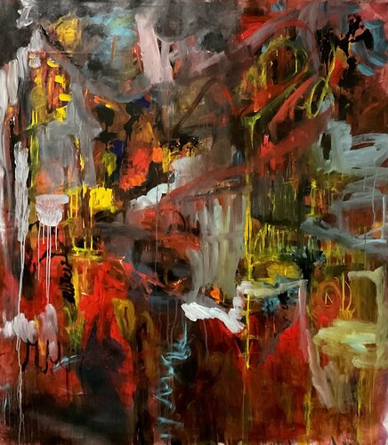 Run, the city is on fire van Marie Manon Corbeil, Schilderij te koop op Singulart