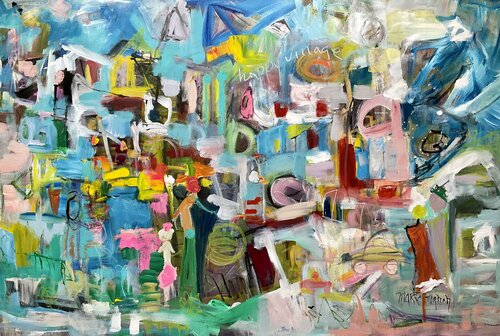 Happy Villagers van Marie Manon Corbeil, Schilderij te koop op Singulart