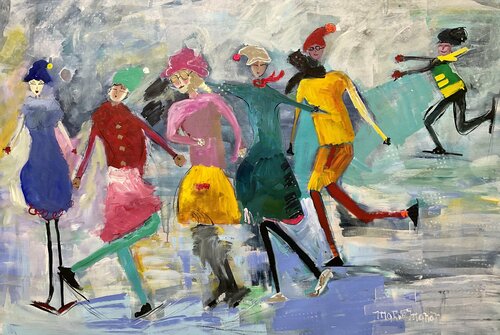 Freezing my buns off on the skate rink di Marie Manon Corbeil, Pittura in vendita su Singulart