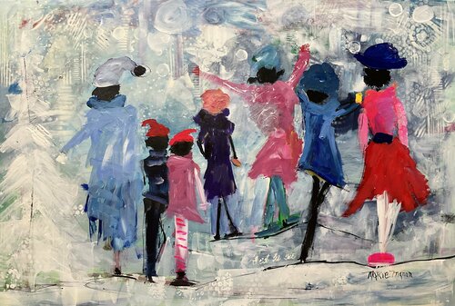 Mademoiselle Plume loves snowy days di Marie Manon Corbeil, Pittura in vendita su Singulart