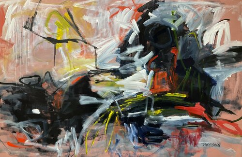 The Orange and Yellow dress - DeKooning style di Marie Manon Corbeil, Pittura in vendita su Singulart