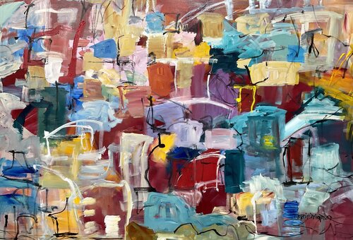 Building a new city van Marie Manon Corbeil, Schilderij te koop op Singulart