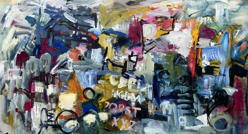 City stuck in an Alphabet Soup di Marie Manon Corbeil, Pittura in vendita su Singulart