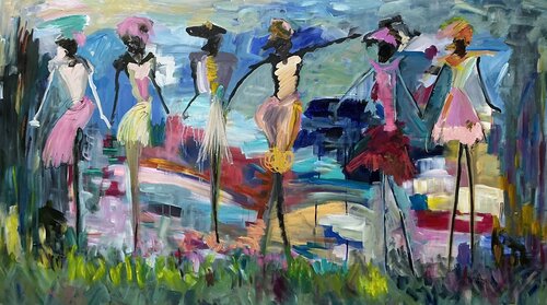 My Ballerinas having too much Fun by Marie Manon Corbeil, Painting for Sale on Singulart