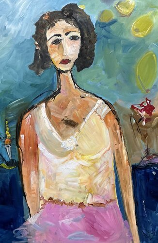 La Dame aux Yeux Bruns van Marie Manon Corbeil, Schilderij te koop op Singulart