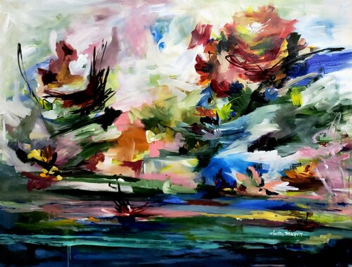 Double Water Lilies van Marie Manon Corbeil, Schilderij te koop op Singulart
